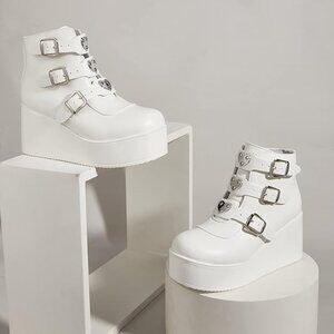 White Paltform Gothic Dress Shoes Boots